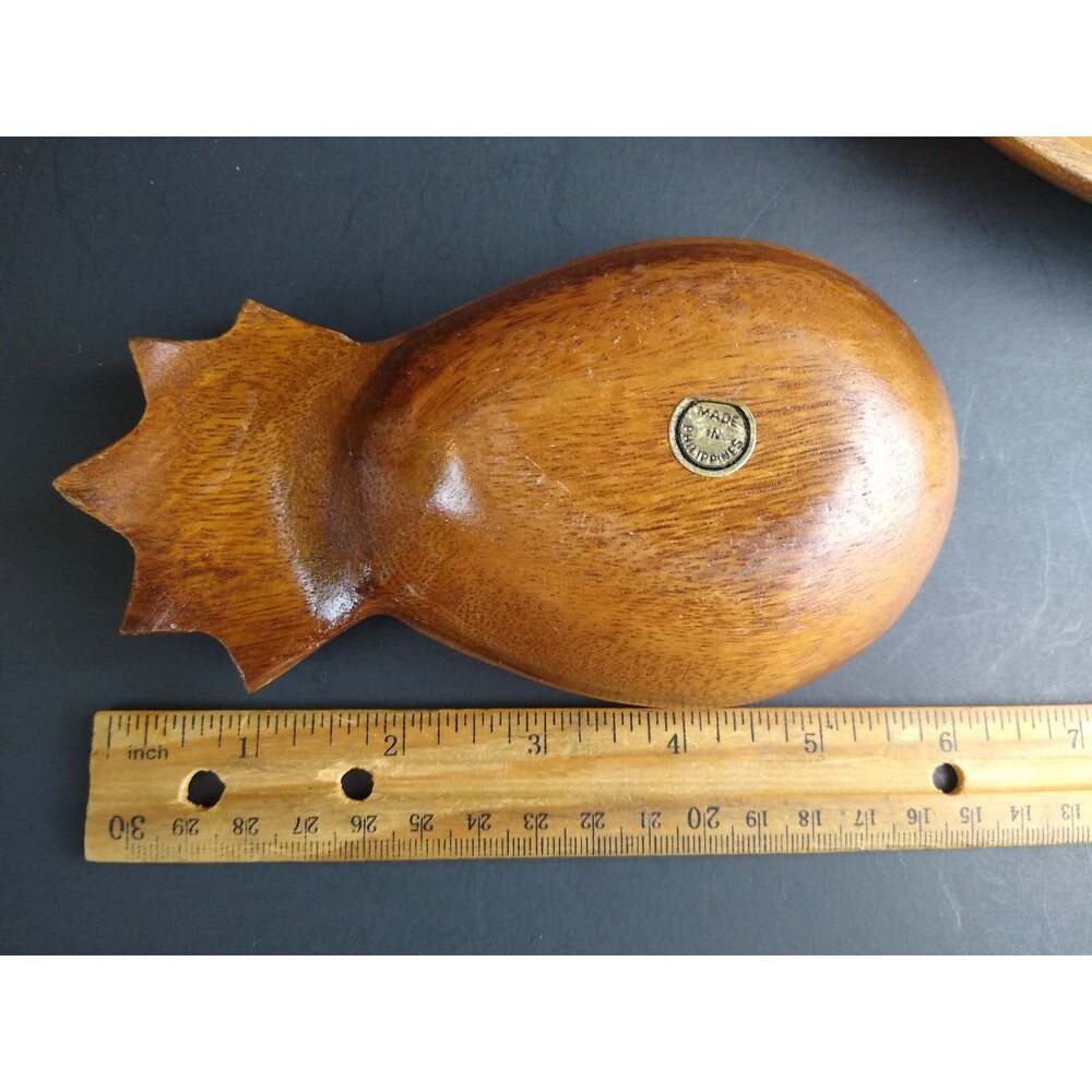 Vintage Wood Bowl Set Pod and Pineapple Shape w Spoon Phillipines MCM Alii Woods - Picture 10 of 12